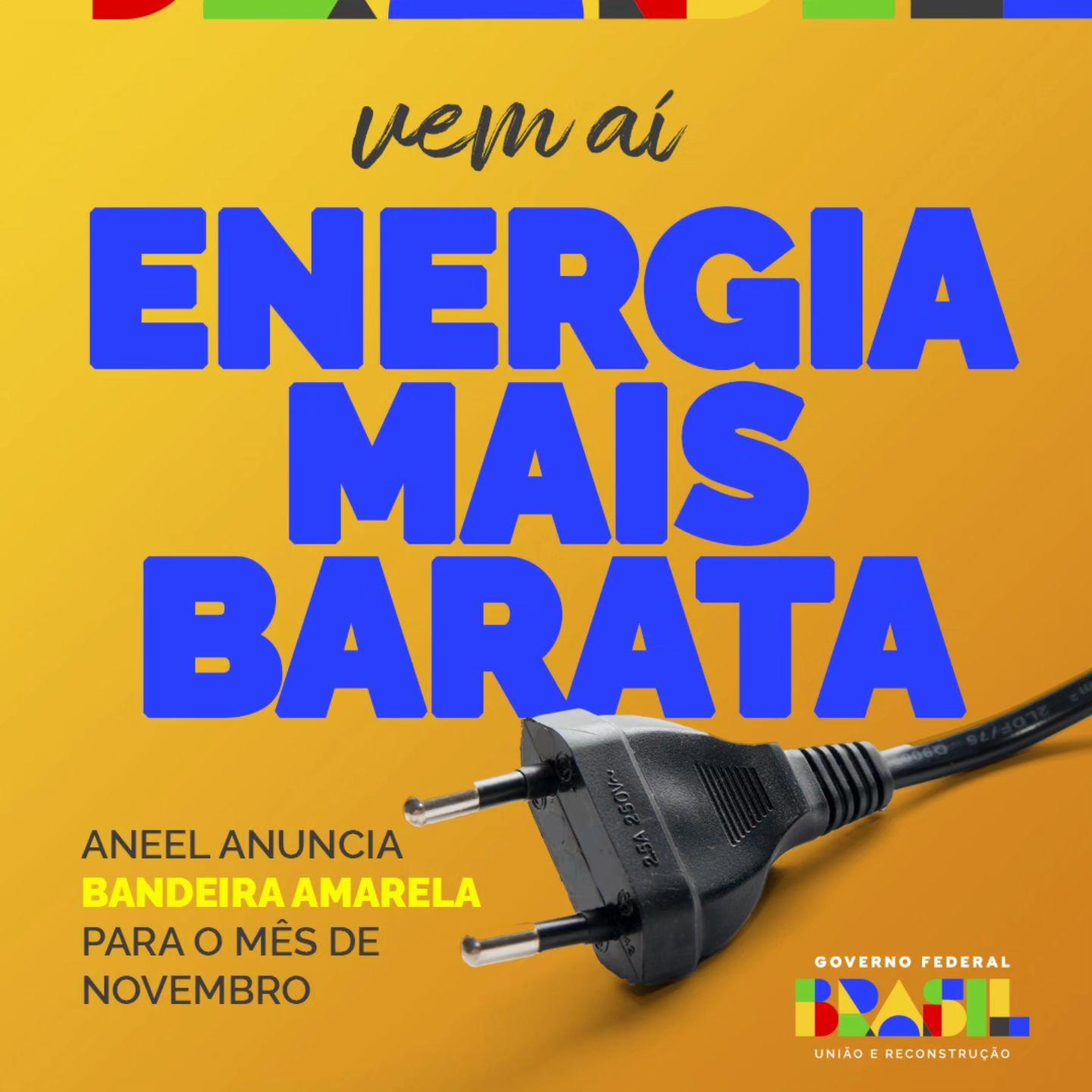 Aneel reduz para amarela bandeira tarifária de energia em novembro